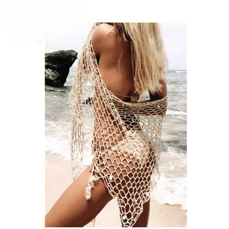 Long Bikini Smock, Women's Cross-border Sexy Swimsuit, Island Smock, Beach Swimsuit, Women's Mesh Cutout Shawl, Fashionable New