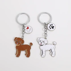 1PCS Teddy Poodle Cute Dog heart & Paw  Keychain Gift For Pet Shop Promotions Metal Pendant For Bag Women Men charm Love Jewelry