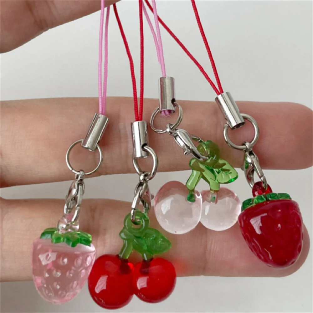 Ins Korean Simpe Strawberry Cherry Phone Pendant Aesthetic Pendant Key Chains For iPhone 15 Pro Max Girls Accessories Wholesale