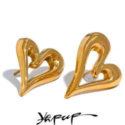 Yhpup 316l Stainless Steel Heart Love Hollow Stud Earrings Prevent Allergy Romantic Trendy Daily Fashion Jewelry for Women Gift