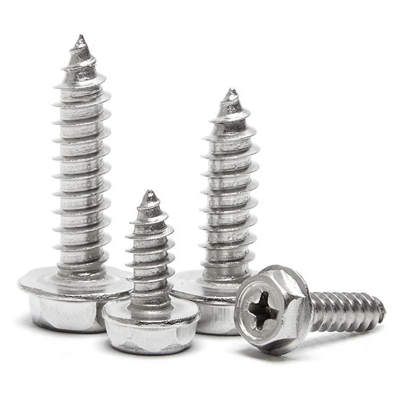 10pcs/lot M3 M4 M5 M6 Phillips Driving Hexagon Head Flange Self Tapping Screws With Washer 304 Stainless Steel Cross