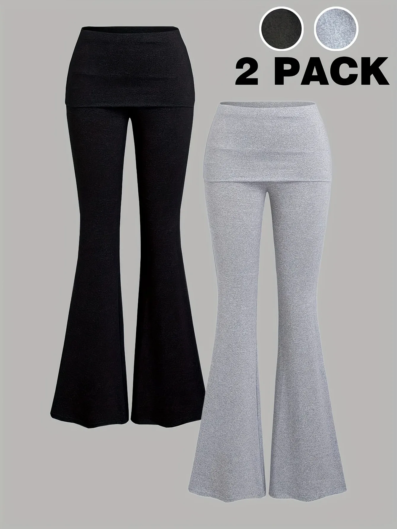Comfy Kids Girls 2 Colors Fold over Waist Stretch Flare Leg Pants, Soft Knit Slimming Bell Bottom Trousers for School Loungewear