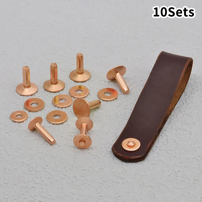 مجموعة نحاسية ثابتة ببرشام DIY على الطراز القديم، 10 عبوات مع غسالات نتوءات للحرف الجلدية عالية الجودة.