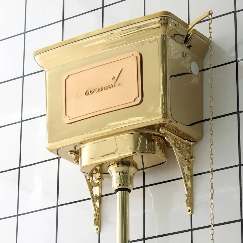 French retro industrial style LOFT electroplated local tyrant gold toilet high water tank tie rod gold toilet