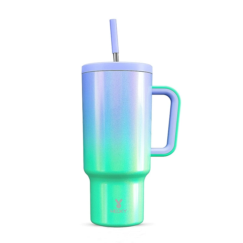 

Meoky 40oz Tumbler With Straw Lids Water Bottle Vacuum Insulated Thermal Non-Slip Car Mug Gradient Stainless Steel Coffee Cup