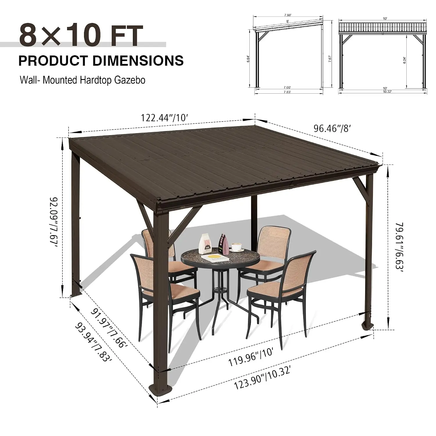 Domi 8' x 10' Lean to Hardtop Gazebo Wall Mounted Patio Gazebo Pergola | with Gutters,Connectable,pergolas for, Customized