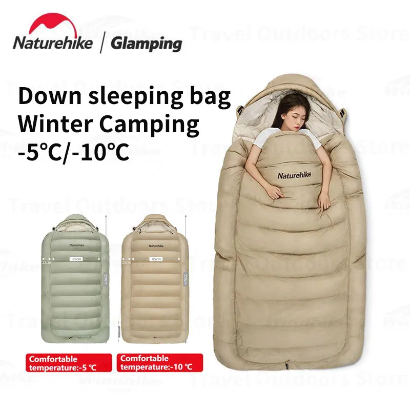 Naturehike Camping Winter Sleeping Bag Outdoor Travel Portable Duck Down Sleeping Bag Warm Hat Waterproof Envelope Sleeping Bag