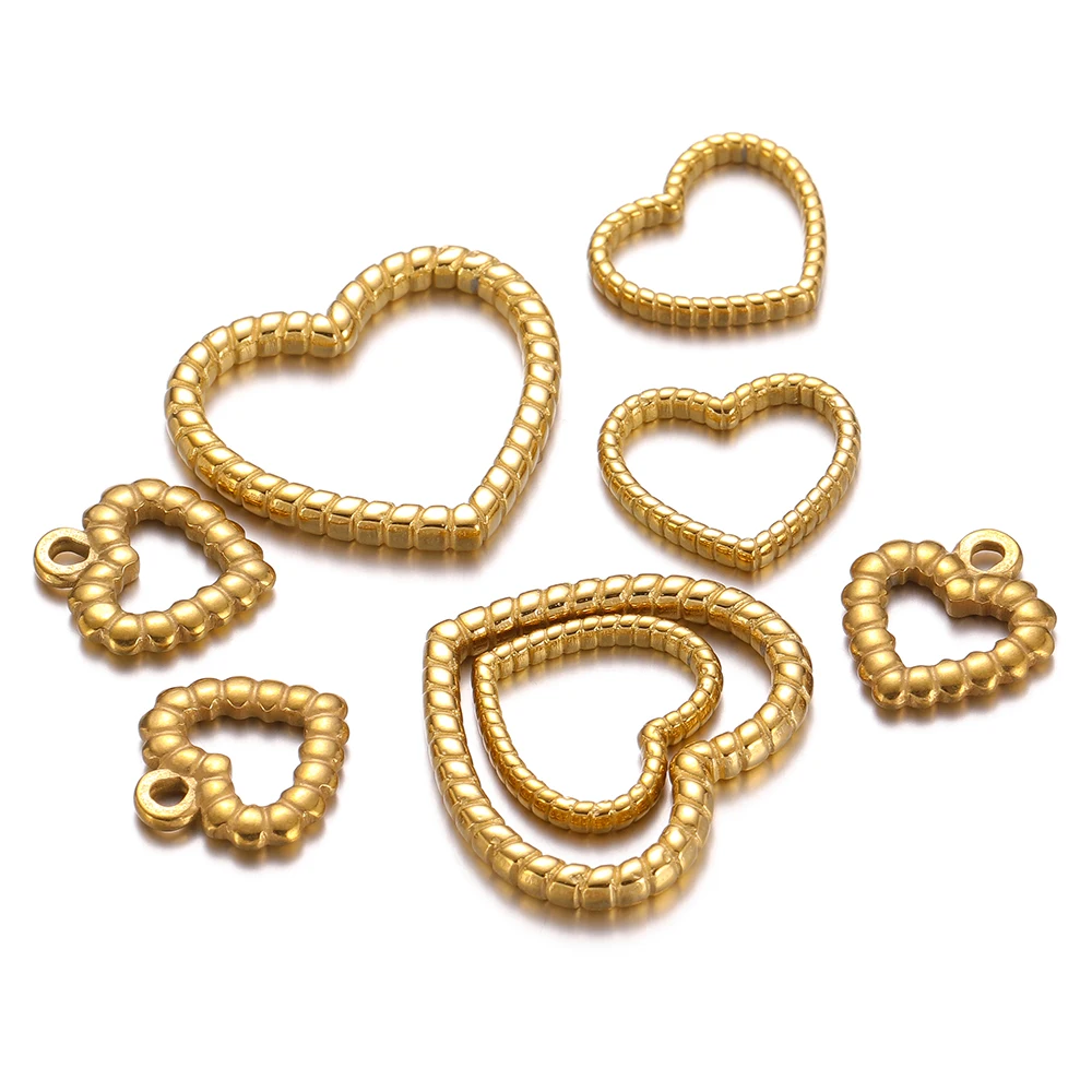 5Pcs Stainless Steel Gold Plated Love Heart Pendants Charms for Jewelry Necklaces Bracelets Findings Making Wholesale Supplies