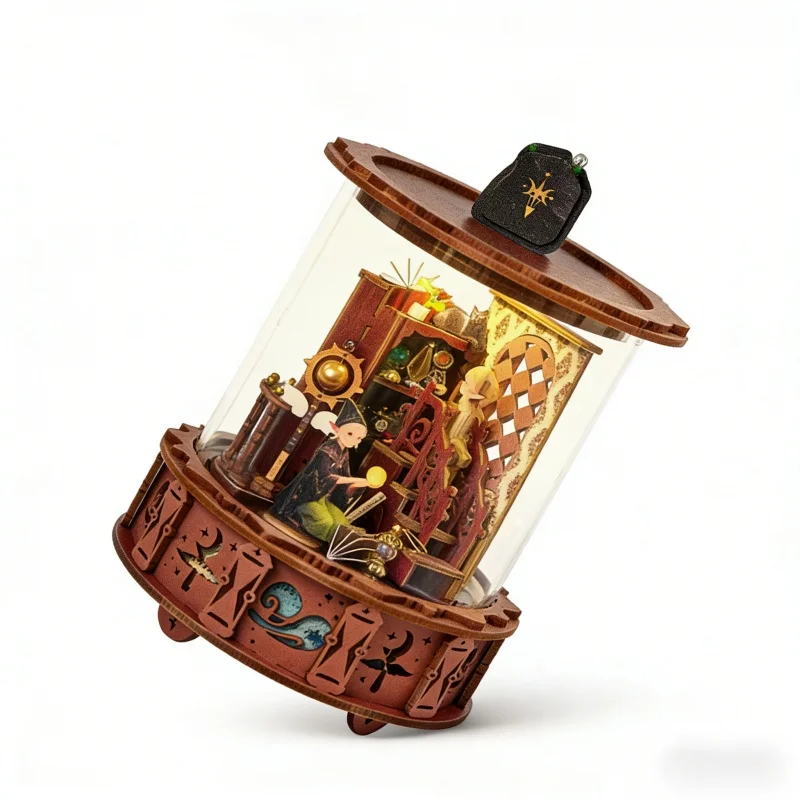 OUZEY 360 °   Vault mágico giratório, display giratório musical com luzes, caixa de música incantada, presente para adolescentes