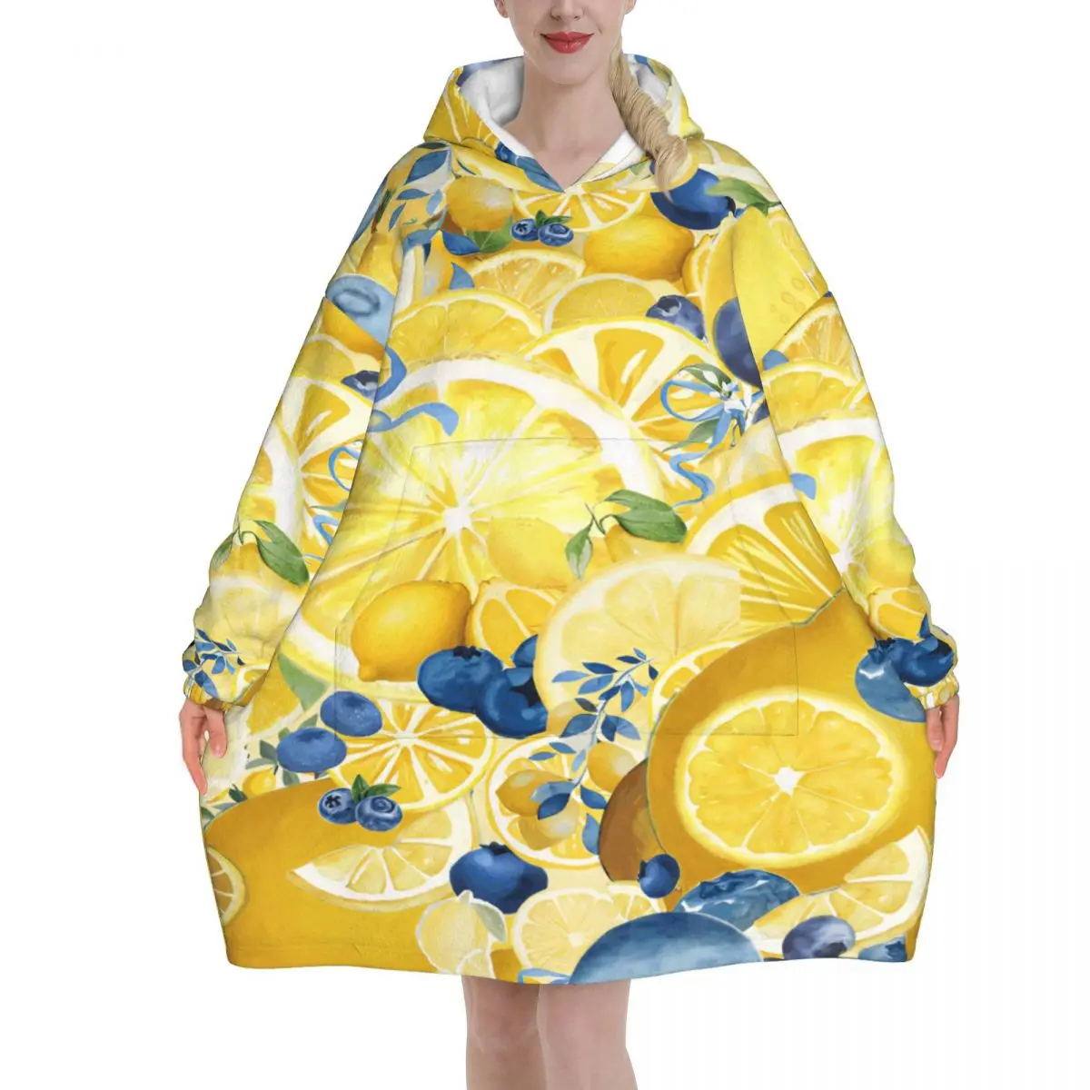 Oversized Lemon Sicily Rectangle Wearable Blanket Gifts for Women Men Ultrasoft Plush Warm Sweatshirt Blankets With Pocket
