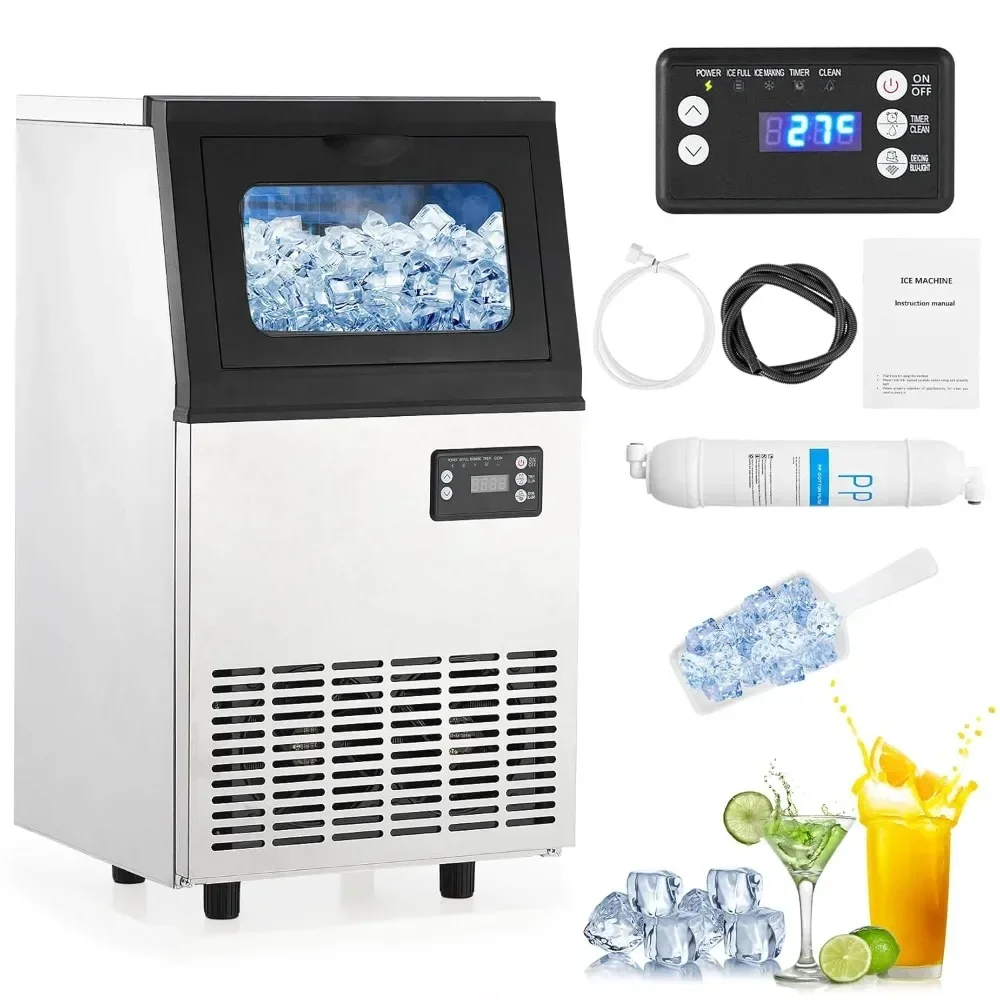 Machine à glaçons avec bac de stockage de glace, système de filtration d'eau, comprend des cuillères, idéal pour la maison, 110lb, 24h, 18lb