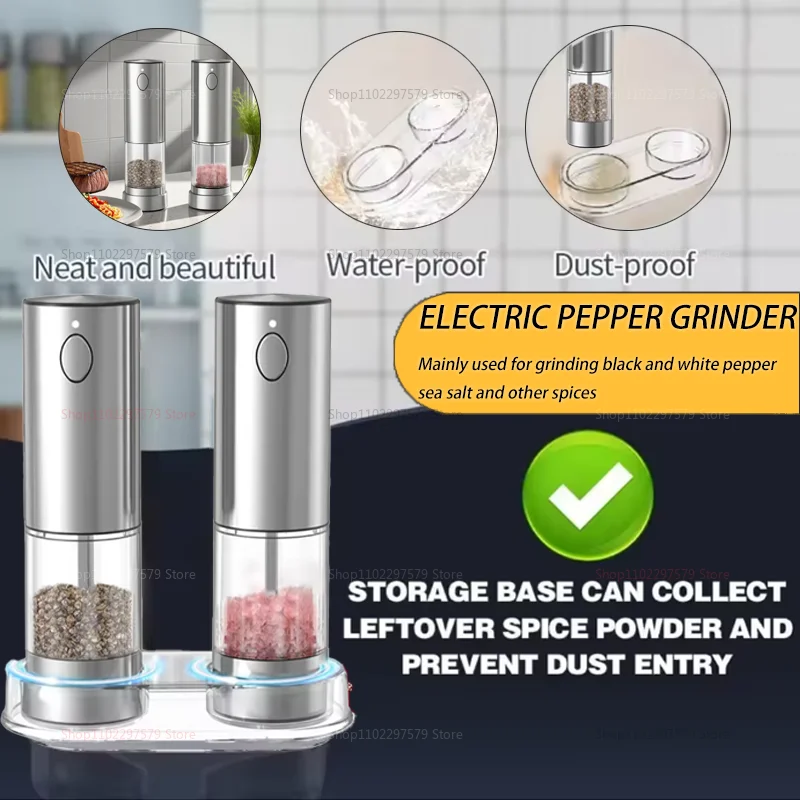 طقم مطحنة الفلفل الكهربائية القابلة لإعادة الشحن عبر USB، مطحنة الملح والفلفل الأوتوماتيكية، إضاءة LED قابلة للتعديل، توابل المطبخ والطهي