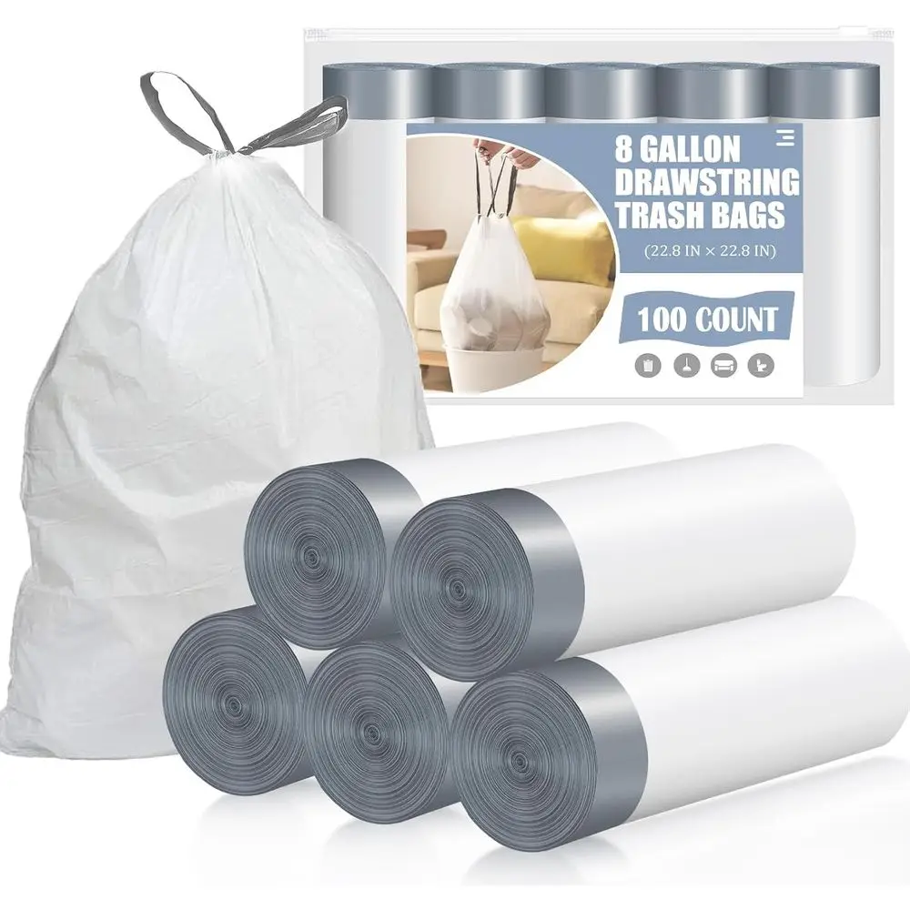 

100 Count Medium 8 Gallon Unscented White Trash Bags