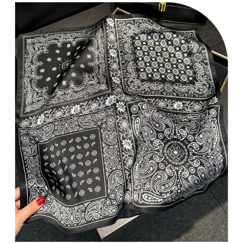 

Весенне-осенний новый маленький шелковый шарф с орехом кешью, высококачественный маленький квадратный шарф 53 см с принтом, универсальный женский декоративный шарф 2025