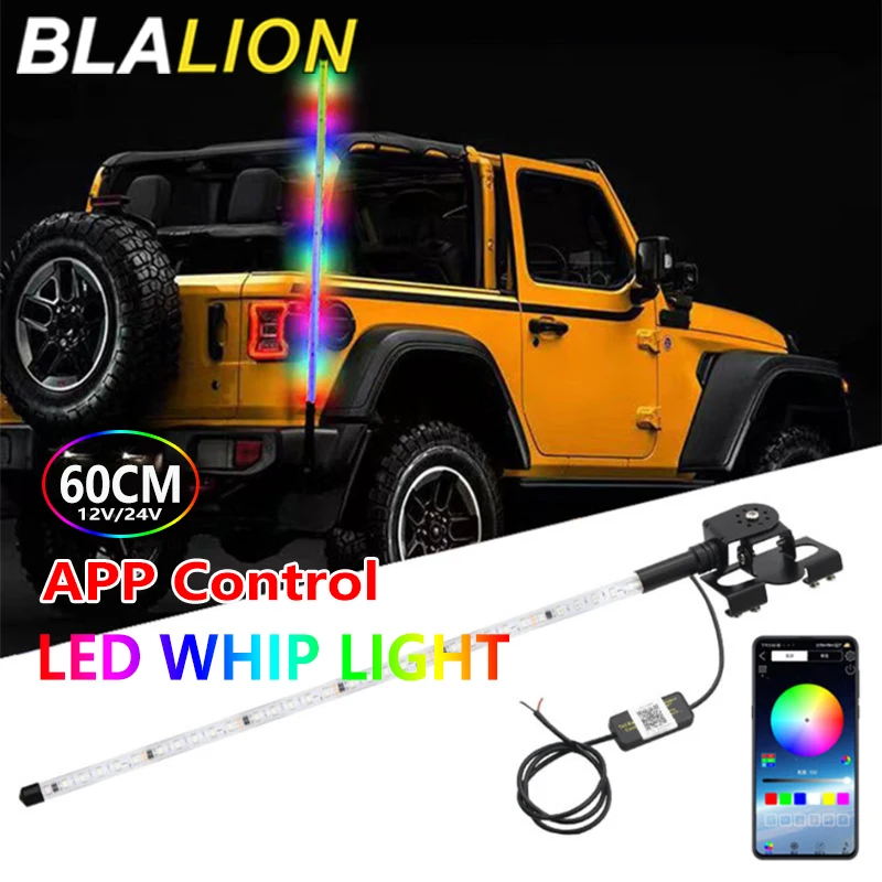 BLALION 12/24V do samochodu lampki z batem 60CM APP sterujące migające światła antenowe przyczepa Pilot lampa na słup samochód ciężarowy odnowiony