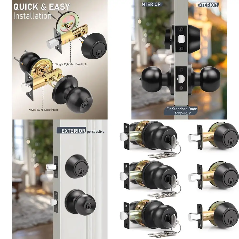 

Матовый черный дверной замок с одинаковым ключом и одинарным цилиндровым засовом для наружных дверей и ворот, обеспечивающий повышенную безопасность