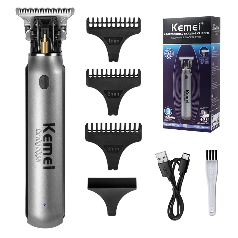 Kemei alat cukur Mini pria, mesin pemotong KM-1757 profesional tanpa kabel rambut pisau T tanpa kabel