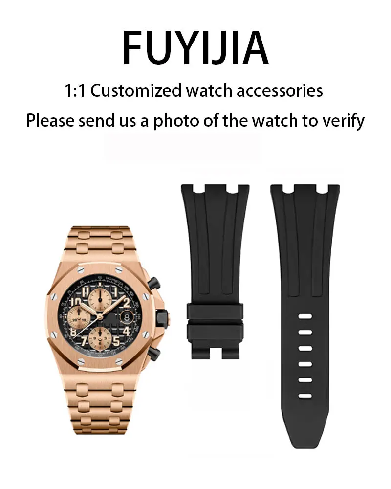 

FUYIJIA Custom ROYAL OAK OFFSHORE 26470 оригинальные ремешки для часов 28 мм * 20 мм интерфейс в форме зуба, ремешок из фторкаучука, водонепроницаемый ремень