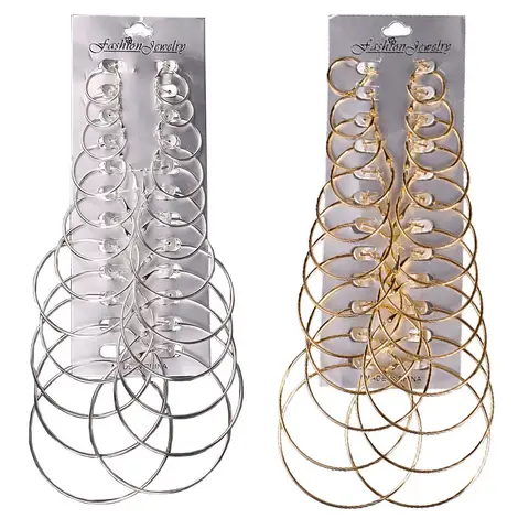 Ensemble de boucles d'oreilles Punk simples, 12 paires/6 paires, grand cercle, bijoux pour femmes et filles, cerceaux d'oreille ronds surdimensionnés