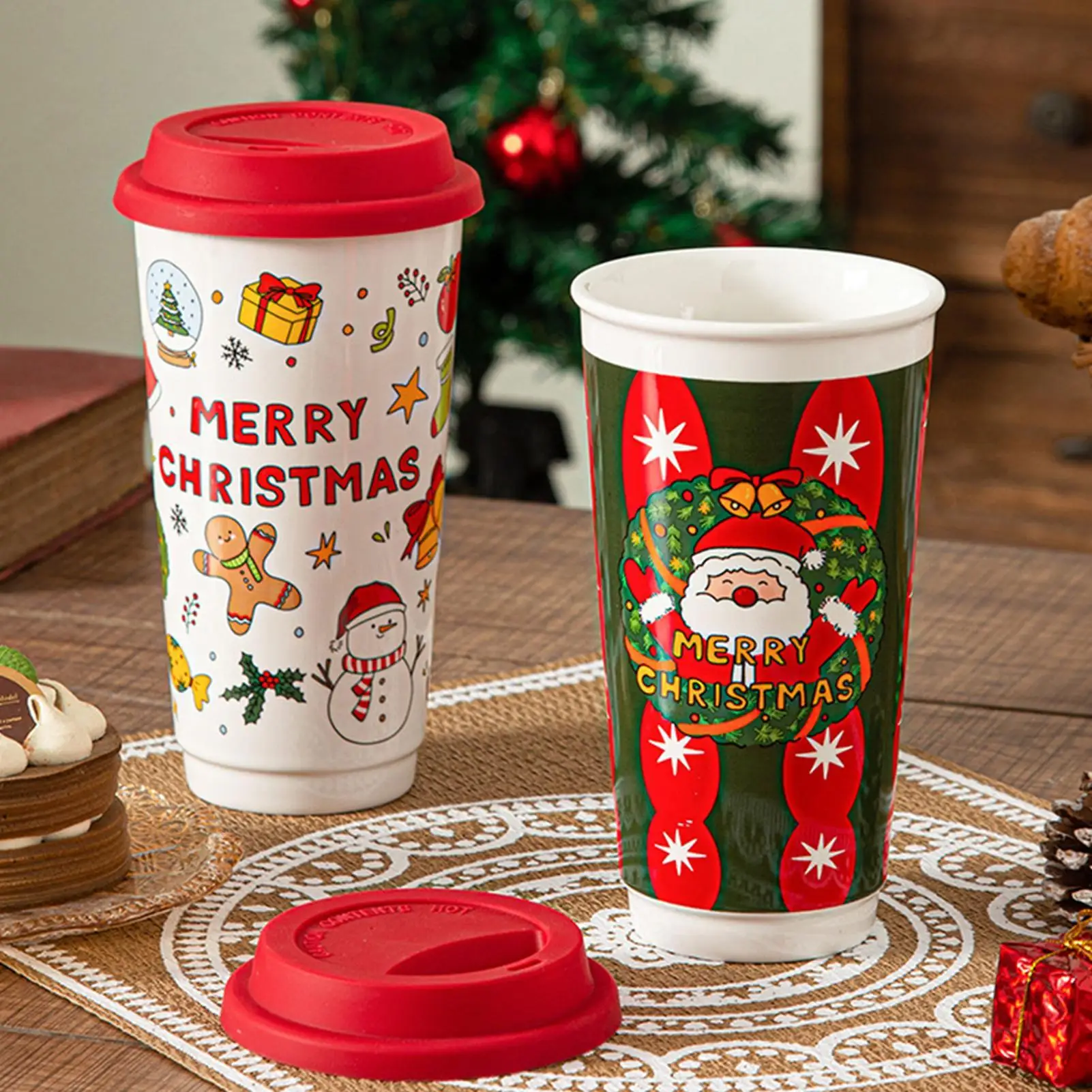 Christmas Coffee Cups 580ml Reusable Ceramic Holiday Drinkware Travel Coffee Mug for Women Coworkers Men Friends Family Adults