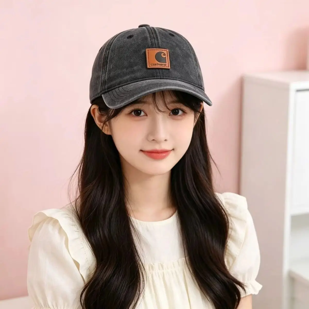 Retro baseball cap, sun hat, washed tooling, old leather label