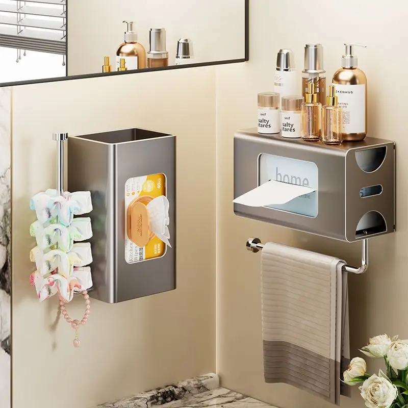 Kitchen Wall-mounted Hole-free Paper Towel Holder Wet Wipes Box Rag Plastic Wrap Roll Paper Shelf Storage Rack