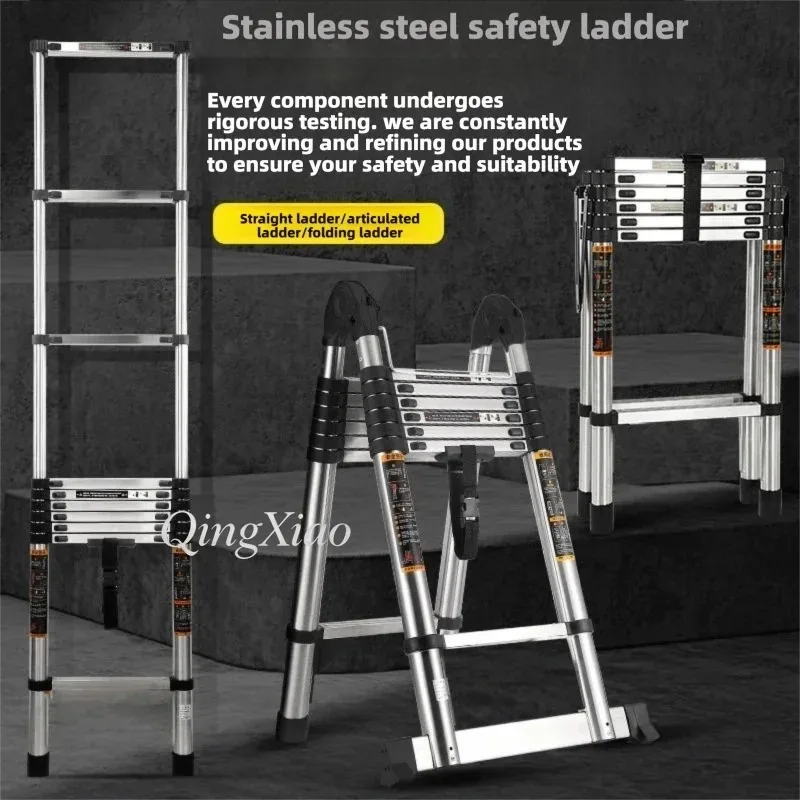 Stainless Steel Telescopic Joint A Frame Ladder Portable Foldable Multifunctional Lift Step Ladder For Household Indoor Climbing