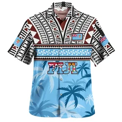 Hawaiian Summer 3D Print BULA FIJI Flag Emblem Shirts Philippines Fiji Coat Of Arm Graphic Short Sleeves Fashion Men Clothes Top