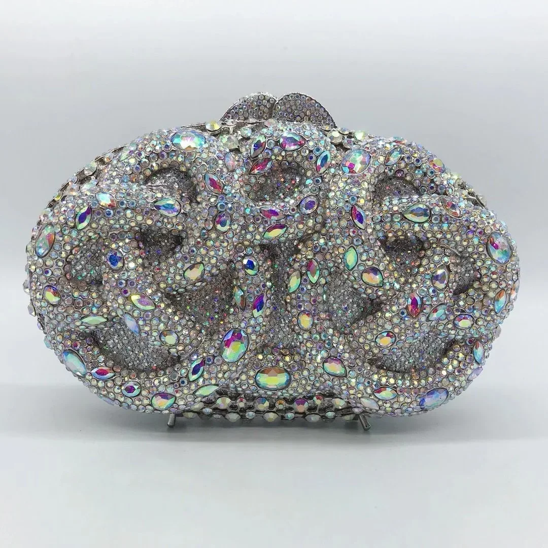 

XIYUAN AB Silver Rhinestone Crystal Clutch Luxury Women's Evening Wedding Party Clutches Female Handbags Small Phone Case Bags