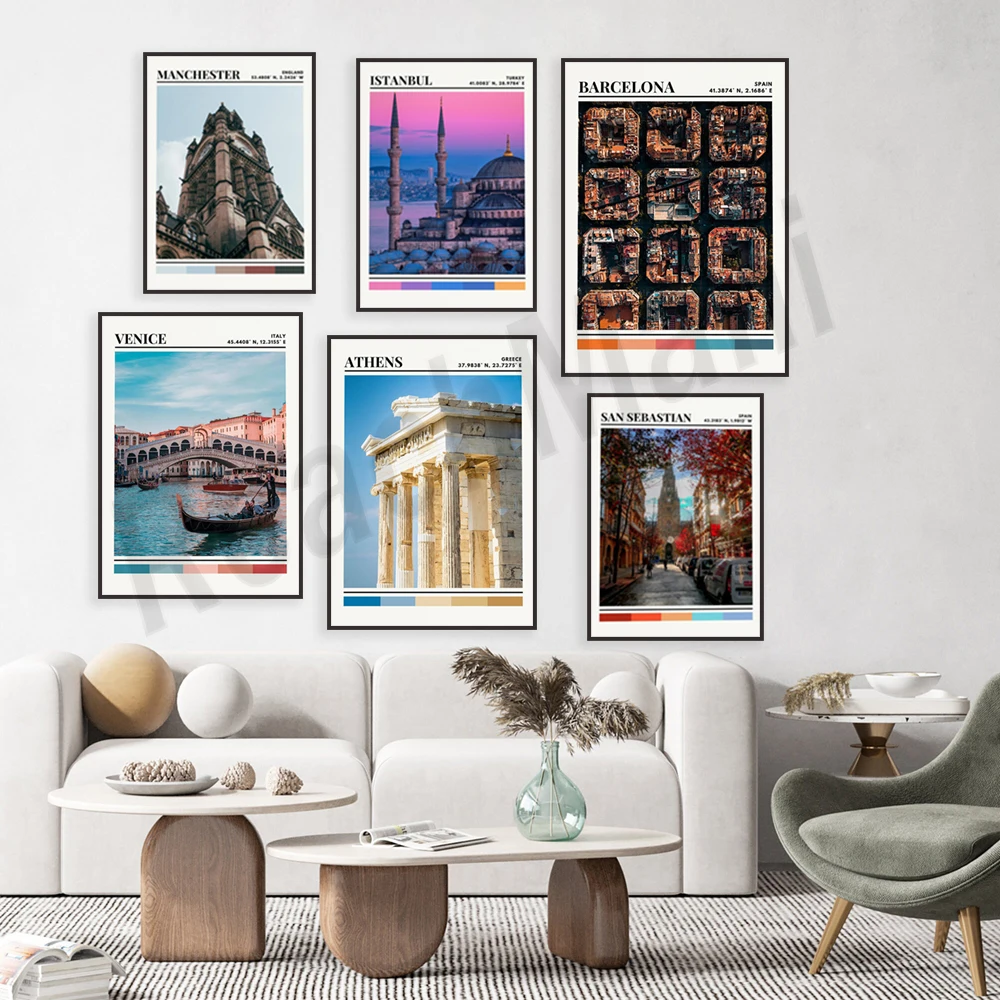Prague, Amsterdam, Athens, Venice, Turkey, Manchester, Rome, Barcelona, ​​Albania, San Sebastian travel poster print home decor