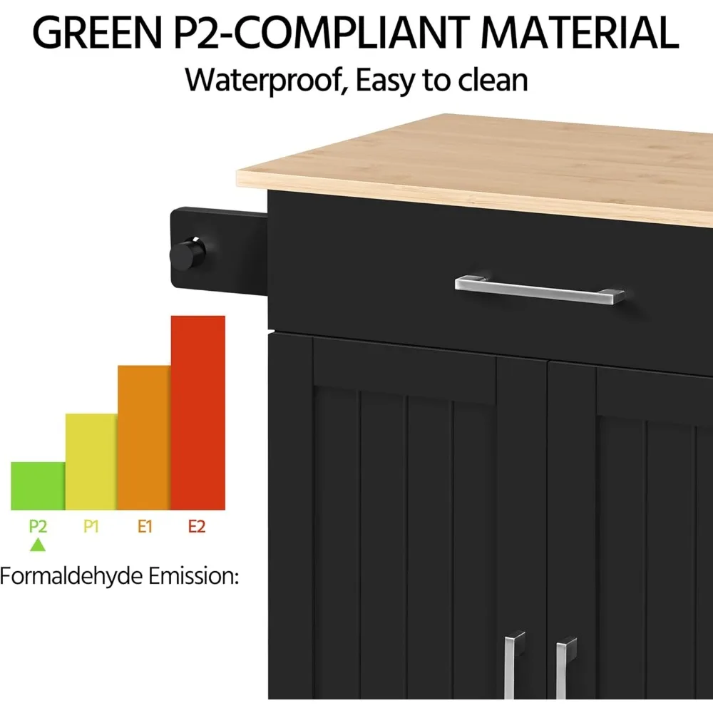 عربة جزيرة المطبخ المتنقلة مع مساحة تخزين وأدراج ورف توابل وبار منشفة لتناول الطعام