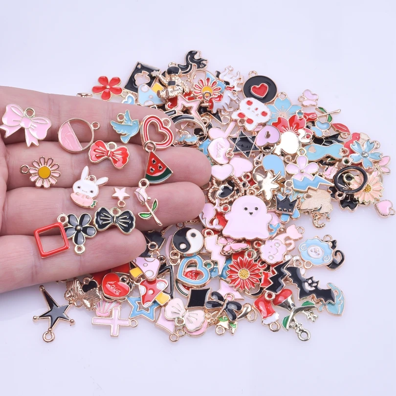 New Kawaii 10PCS/Lot Bulk Random Mix 4 Color Dripping Oil Alloy Pendant Enamel Charms For Jewelry Women DIY Handmade Accessories