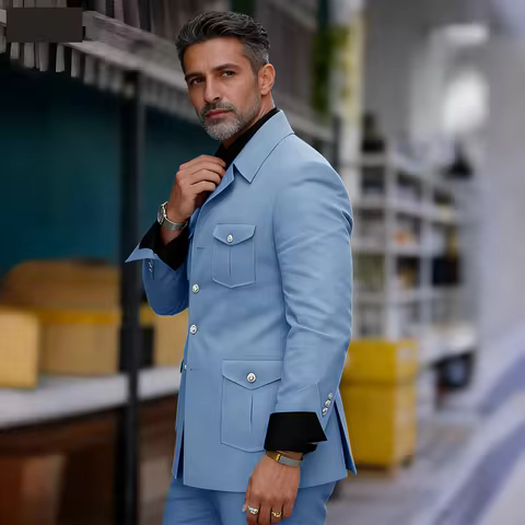 Casual Tailored Men's Orange Ternos 2-Piece Set Safari Collar Autumn Jacket And Pants Designer Business Jaqu