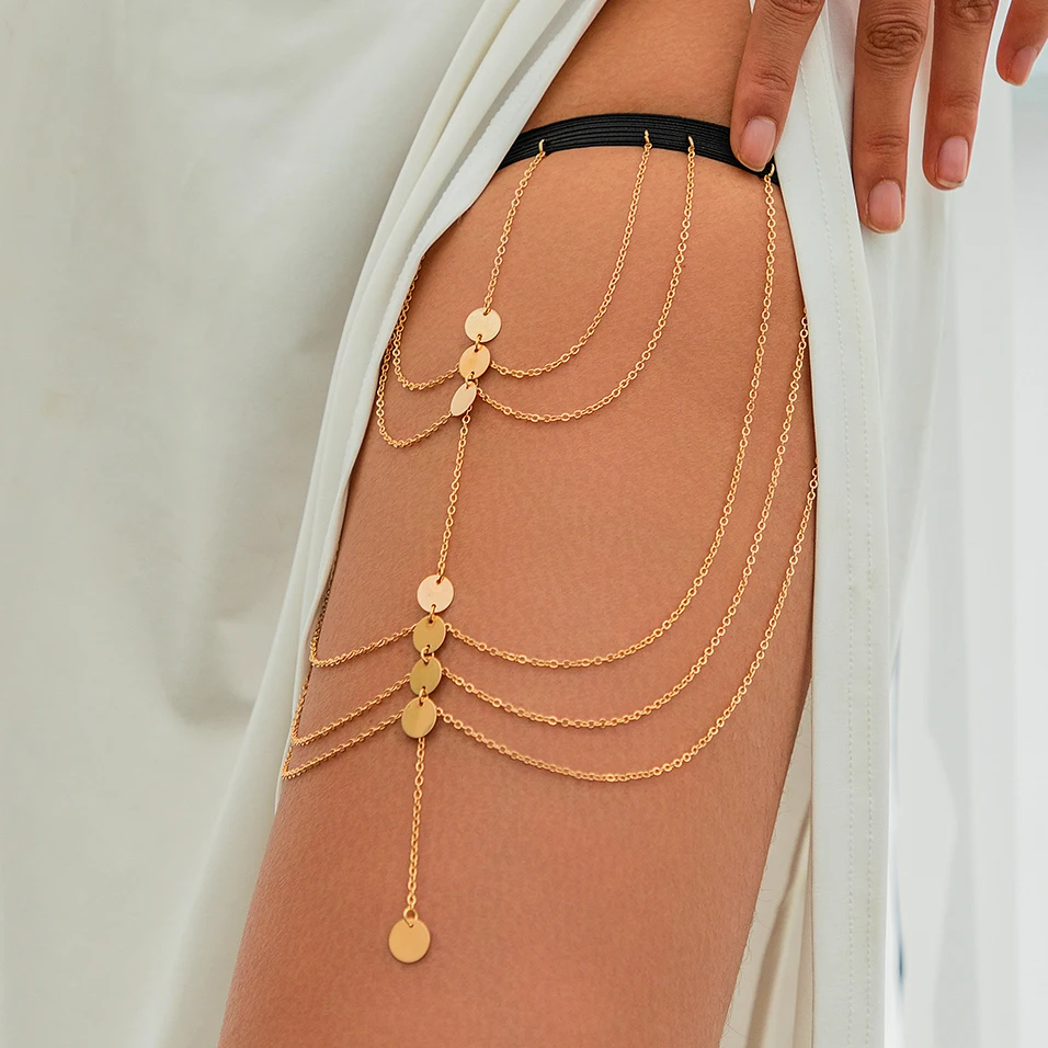 

Ingemark Boho Multilayer Elastic Band Star Sequin Tassel Leg Thigh Chain Women Wed Bikini Summer Body Jewelry Wed Accessories