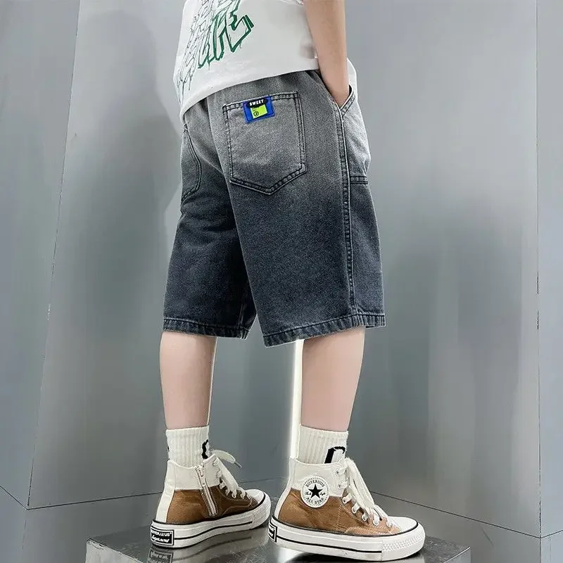 

2023 Boy's Shorts New Casual Solid Color Cotton Thin Denim Ffabric Children Short Jeans Clothing for Boy 5 7 9 11 13 14Years Old