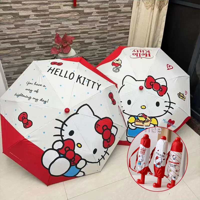 

Милый Hellokitty Sanrio, тройной зонтик от солнца, маленькие красные сапоги с героями мультфильмов, многофункциональный зонт, защита от ультрафиолета