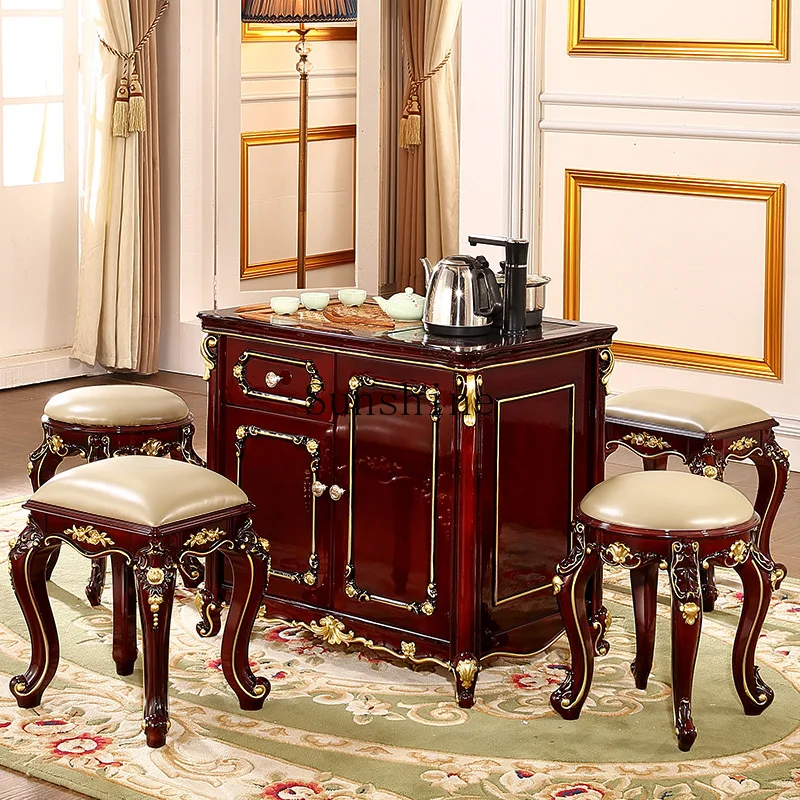 

European red sandalwood coffee table mobile solid wood kung fu balcony electric tea table multi-function