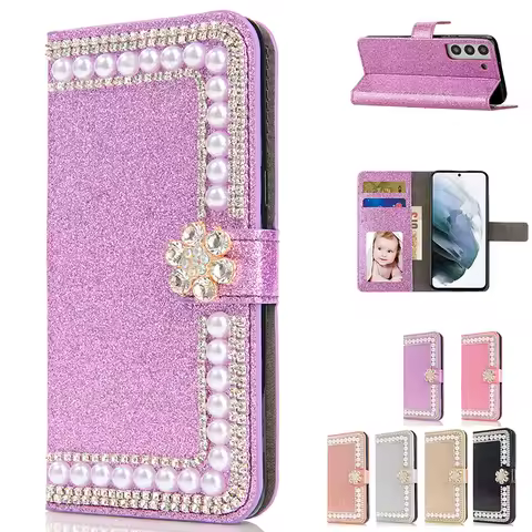 Glitter Wallet Leather Case For Samsung Galaxy S25 Ultra S24 FE S23 S22 S21 S20 Plus A16 A14 A15 A35 A55 A54 A34 Case