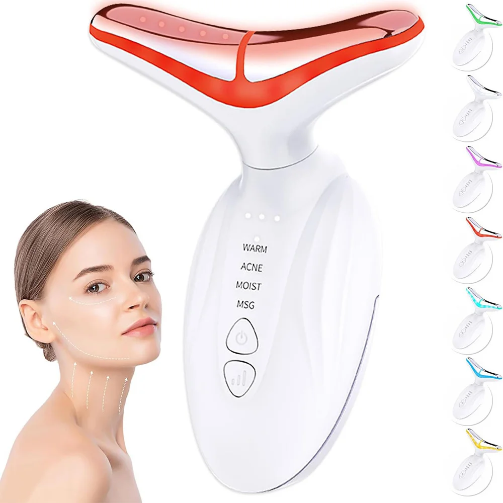 Urządzenie do liftingu szyi 7 kolorów, ręczny masażer szyi LED z wibracjami i funkcją grzania, narzędzie do pielęgnacji skóry przeciwzmarszczkowe, poprawiające wygląd linii szyi.