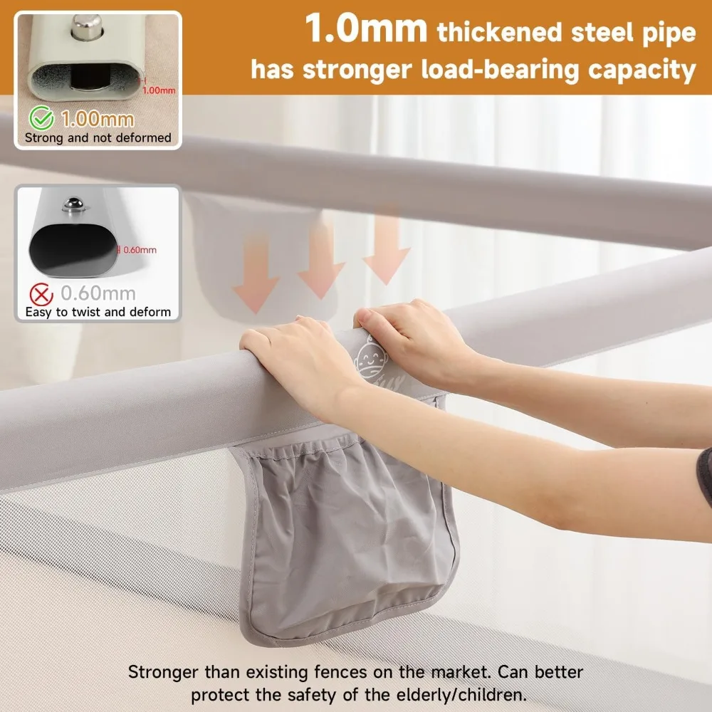 حاجز سرير مجمع سريعًا للأطفال، قضبان سرير للأطفال الصغار قابلة للطي، واقي حاجز سرير قابل لضبط الارتفاع، ثابت وآمن للحجم الملكي