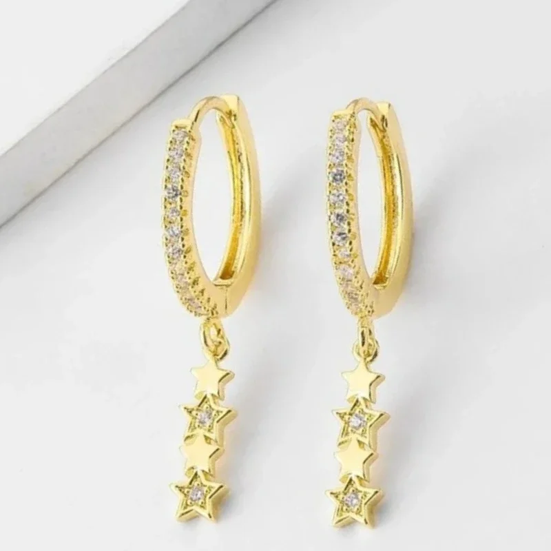 2026 New Ladies' Shining Zircon Pentagram Jewelry New Style Attending Banquet Trend Simple and Elegant Earrings