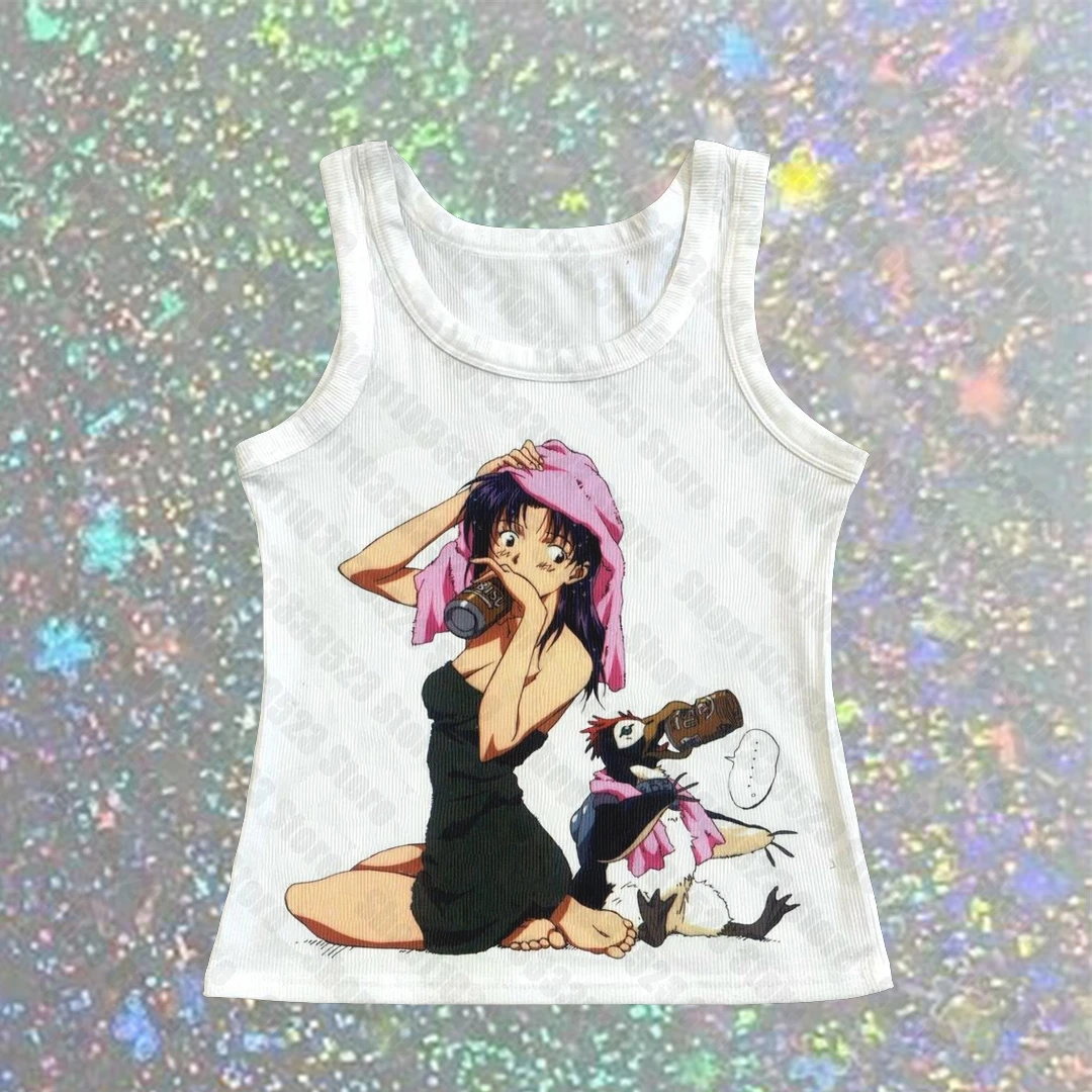 Summer 2000s Gothic Punk Print Sleeveless Sexy Vest Streetwear Aesthetic Clothing Female Vintage Crop Tops Women Y2k Style Tank