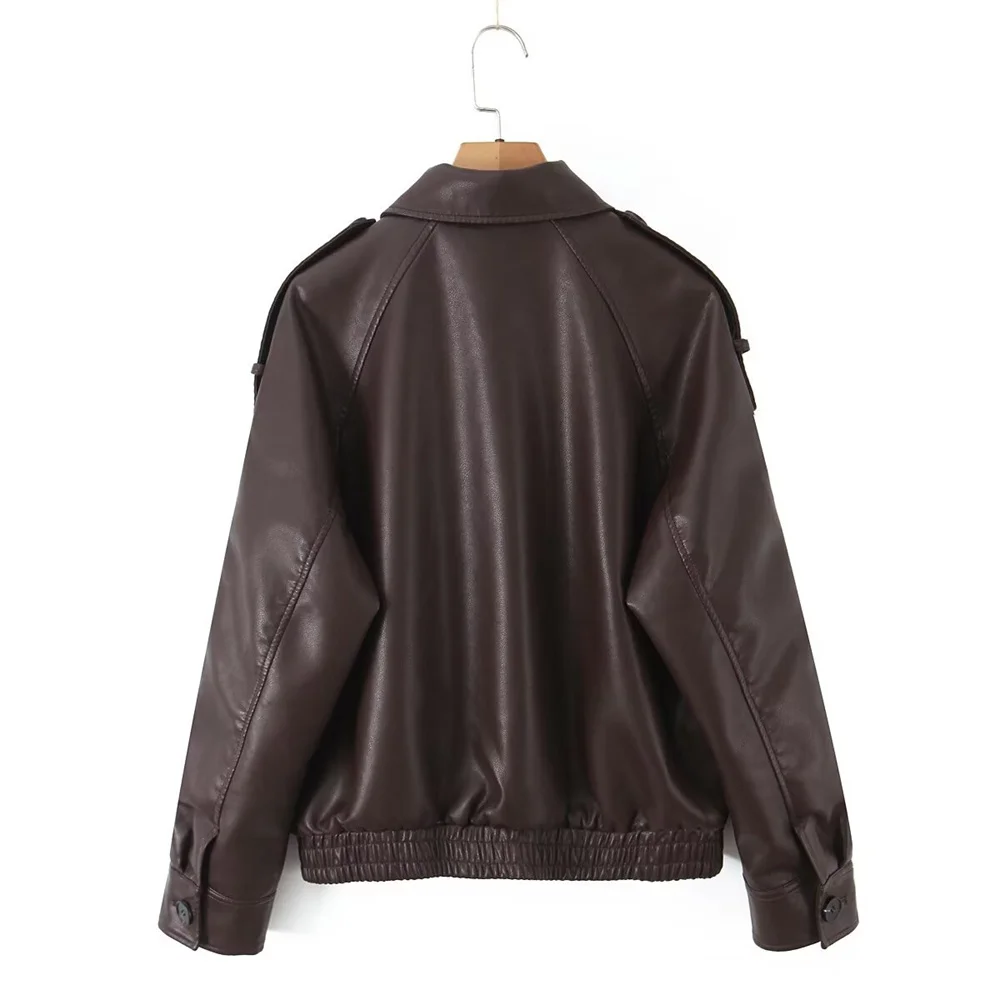 가을 겨울 신상 여성 의류 루즈핏 캐주얼 스타일 라펠 긴팔 인조가죽 파일럿 재킷