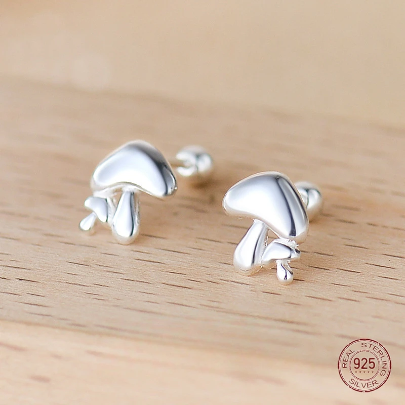 925 Sterling Silver Mushroom Vegetable Stud Earrings for Girls Sporty Minimalist Korean Fashion Earring Lady Summer Jewelry Gift