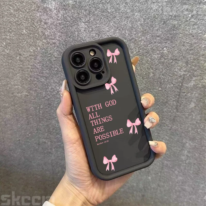 Casing Ponsel Lunak Slogan Busur Feminin Merah Muda untuk iPhone 16 15 14 Pro Max 11 12 13 Pro XS XR X 8 7 Plus 16E SE3 Sampul Matte Silikon