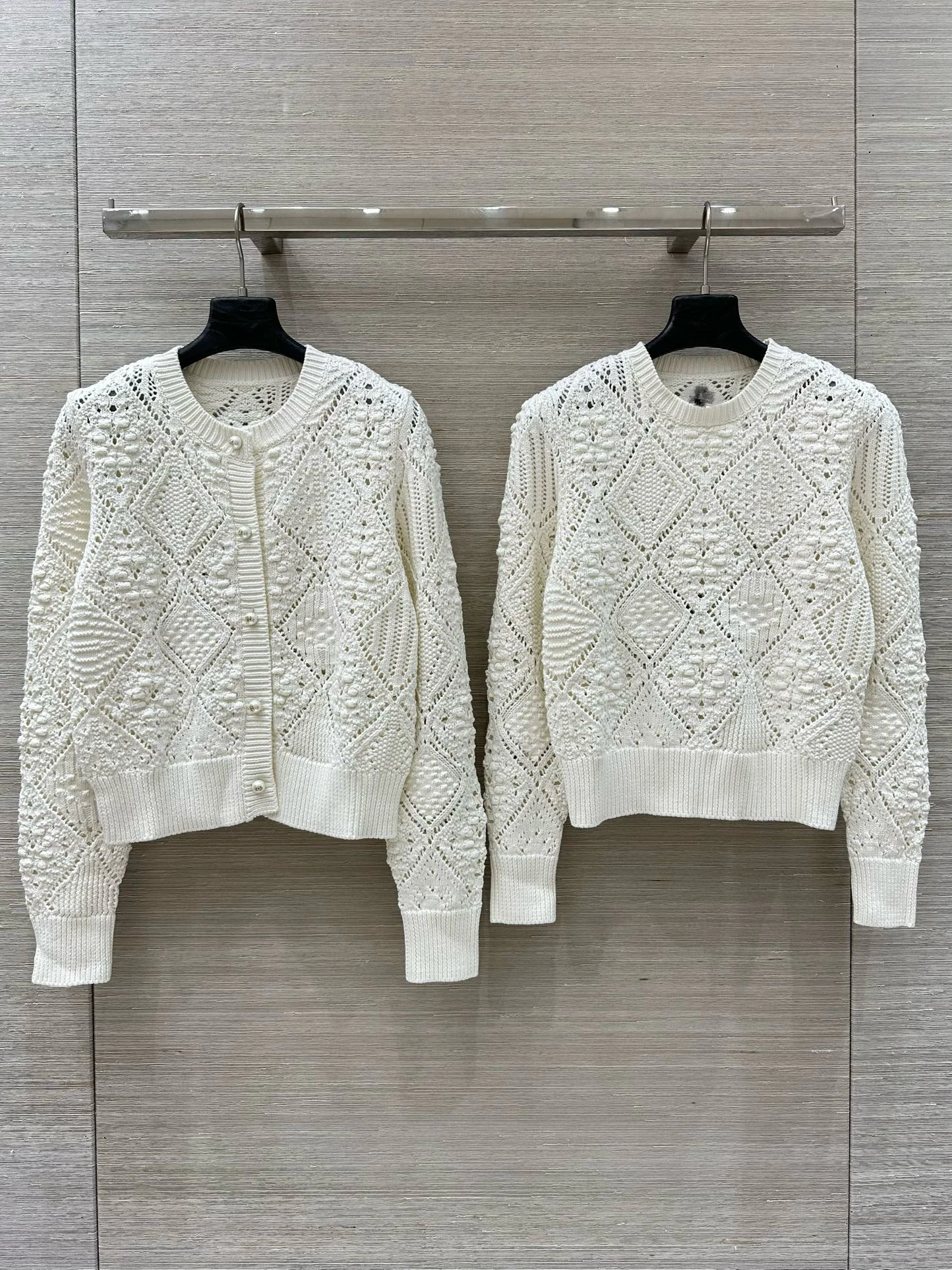 

Хлопковый свитер e Pearl Embellied, женский открытый кардиган с пузырьками и плечами, ажурный трикотаж с ромбовидным узором