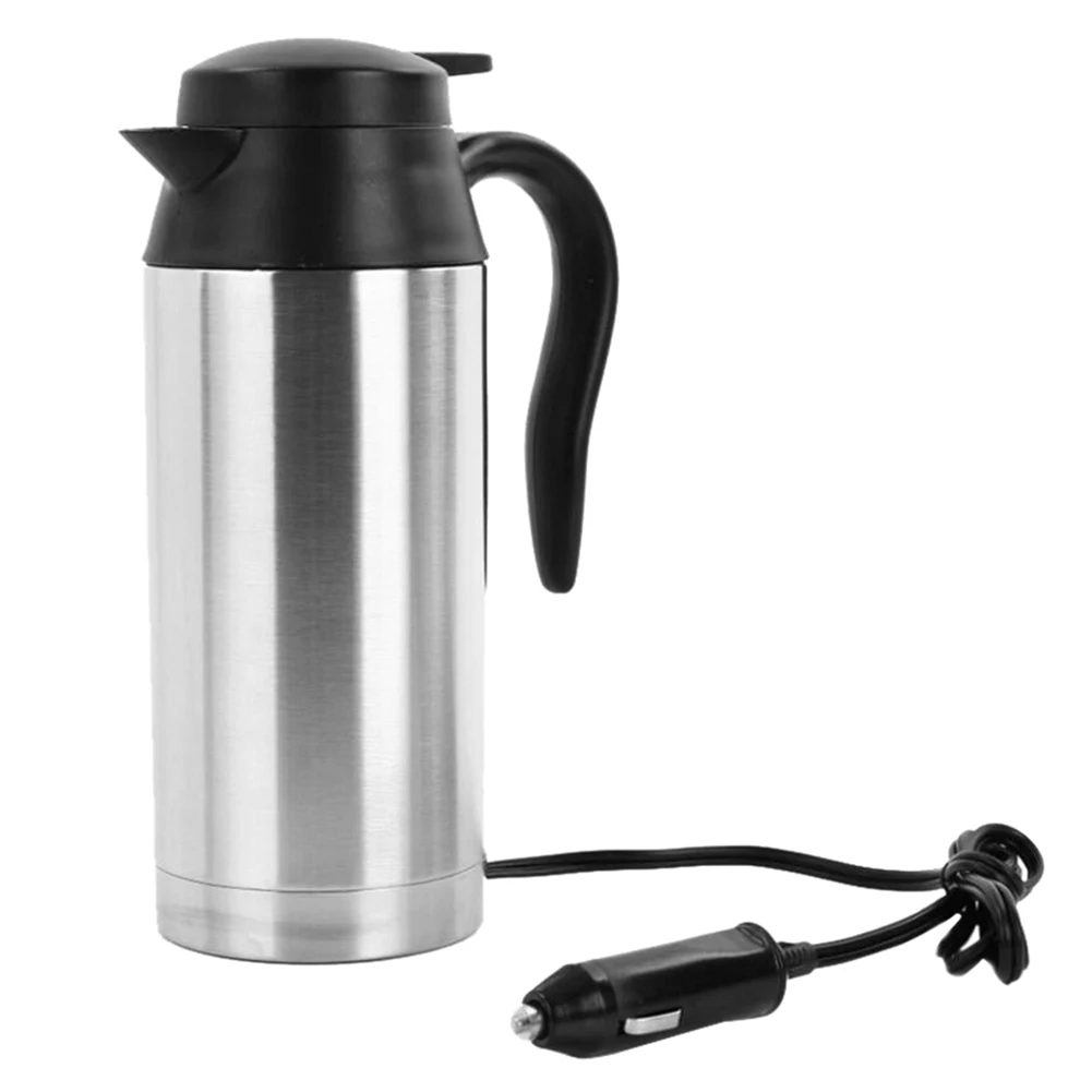 12/24V Car Electric Kettle Stainless Steel 750ml Car Coffee Mug Boil Dry Protection Kettle Pot Heated Heating Travel Cup Kettle