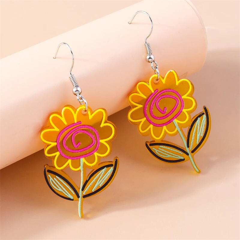 Fashion Flower Drop Earrings for Women Resin Sunflower Dangle Hooks Earrings Brincos Femme Girls Party Birthday Jewelry Gifts