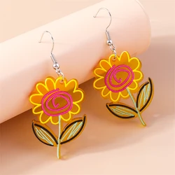 Fashion Flower Drop Earrings for Women Resin Sunflower Dangle Hooks Earrings Brincos Femme Girls Party Birthday Jewelry Gifts