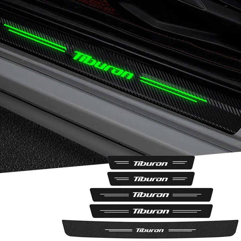 Car Luminous Sill Stickers Door Threshold Strip Waterproof Tape Decals for Hyundai Tiburon logo Solaris Genesis Verna Aslan IX25